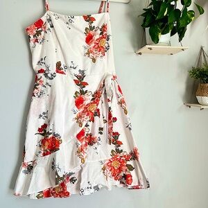 🩷AQUA FLORAL SPAGGETTI STRAP MINI FIT AND FLARE MINI DRESS SIZE LARGE PARTY